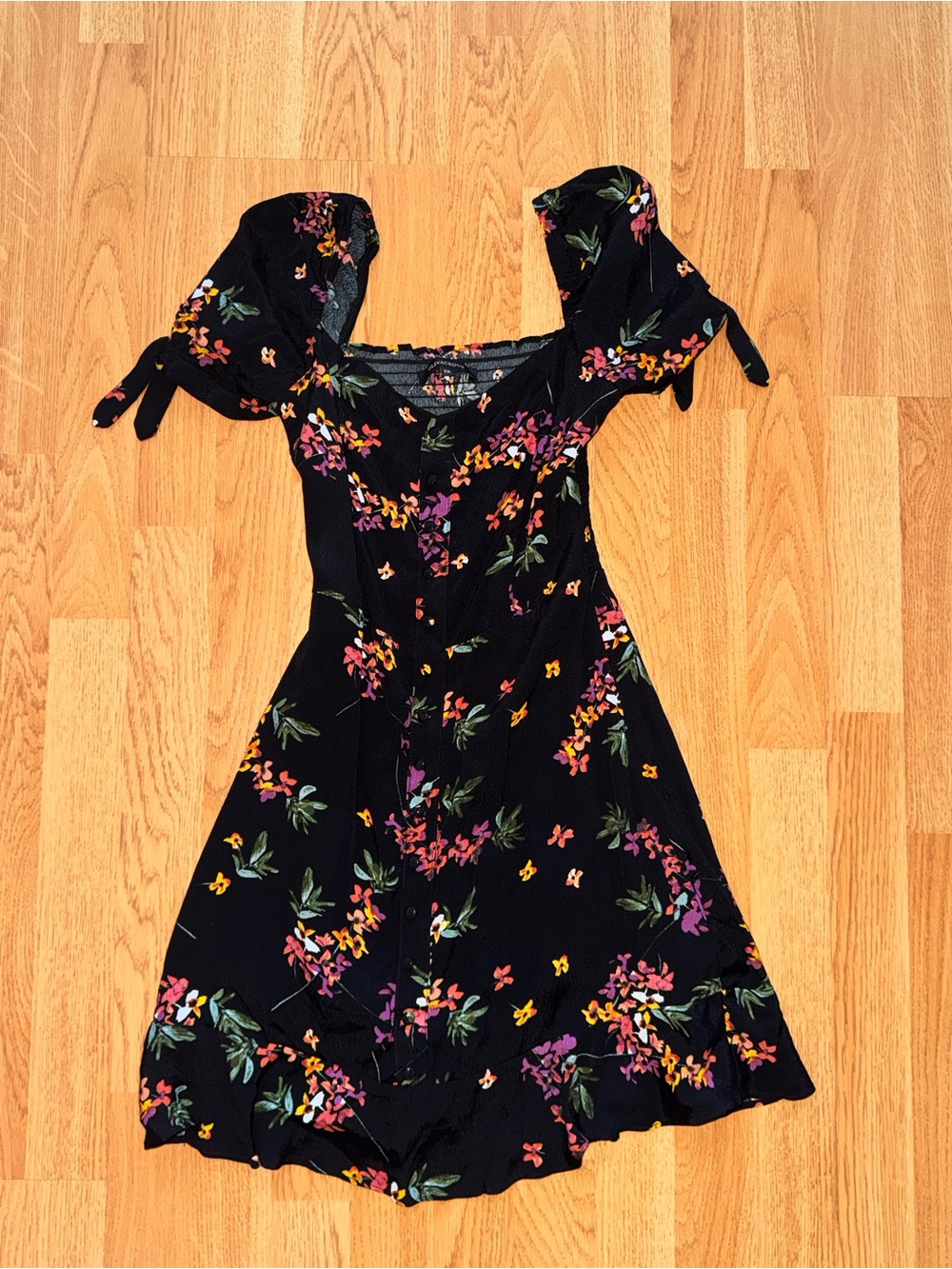 NWOT Bloomingdales Olivaceous Floral Mini Dress- Black- XS